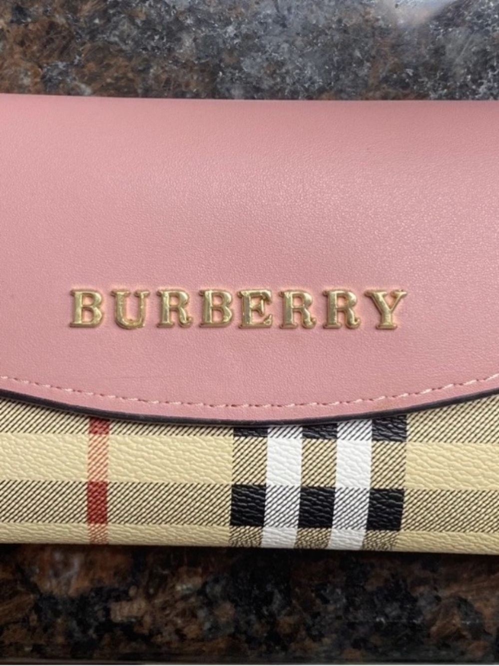 Burberry Pink Leather & Vintage Check Wallet with Gold Logo
